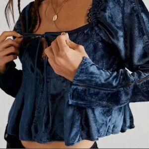 NWOT Free People Bali Heirloom Rose Velvet Top - Size Medium